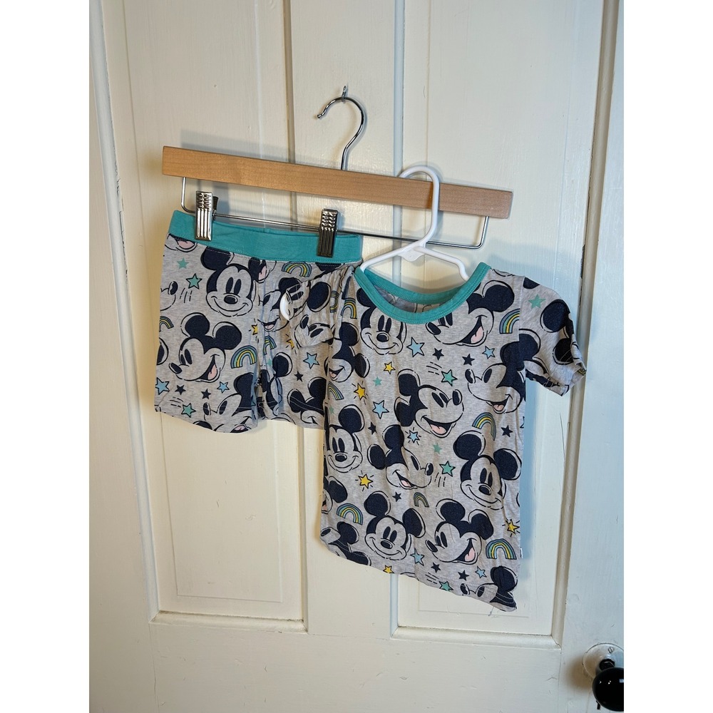 Disney Little Sleepies Mickey Mouse Bamboo Pajama Set Gray Teal 12-18 Months